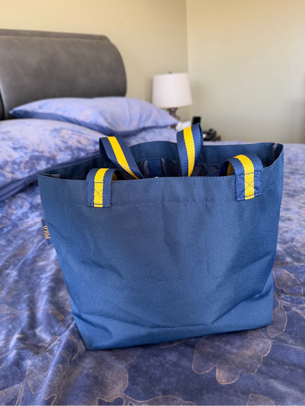 Polo by Ralph Lauren Navy Tote with Yellow-Striped Handles and Bear Graphic - Picture 14 of 16
